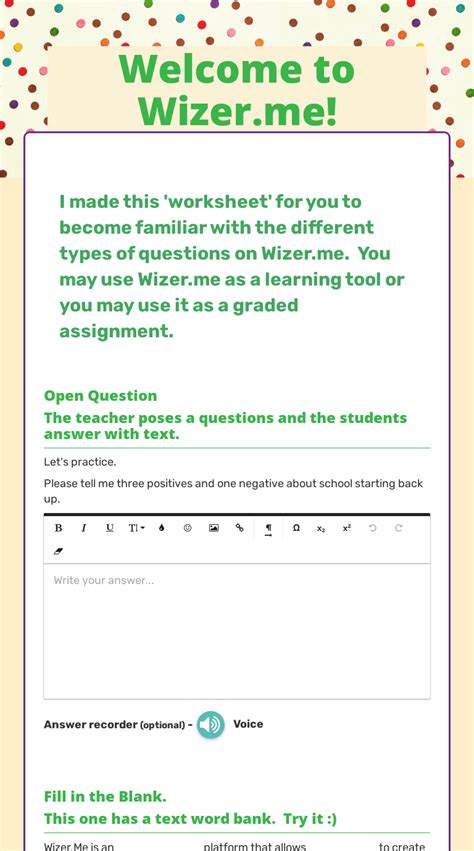 Welcome To Wizer Me Interactive Worksheet By Rebecca Draayer Wizer Me