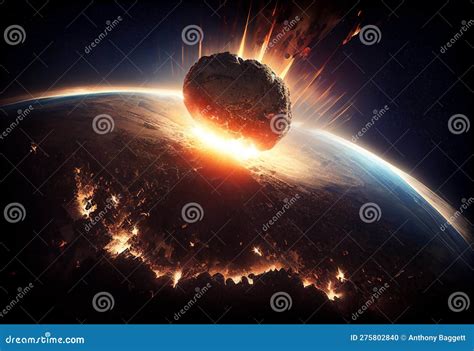 A Huge Asteroid Comet in Collision with the Planet Earth Stock ...