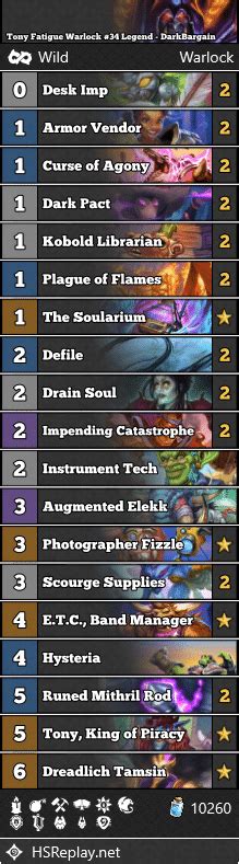 Tony Fatigue Warlock 34 Legend DarkBargain Hearthstone Wild Decks