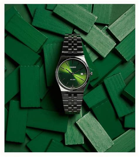 Casio Mtp Series Analogue Quartz Mm Forest Green Sunray Dial Mtp