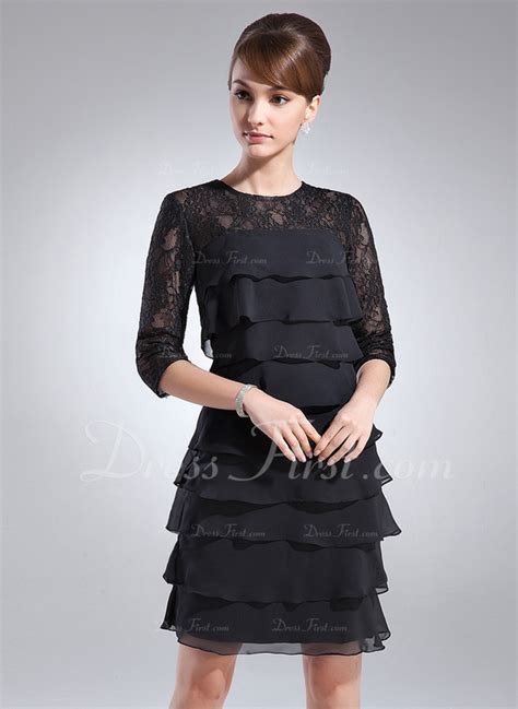 Sheath Column Scoop Neck Knee Length Chiffon Lace Mother Of The Bride