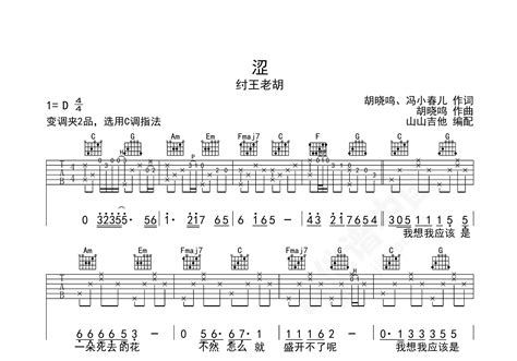 涩吉他谱 纣王老胡 D调民谣弹唱谱 附音频 吉他谱中国