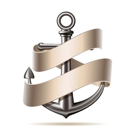 Premium Vector Nautical Emblem With Steel Anchor And Ribbon Isolated