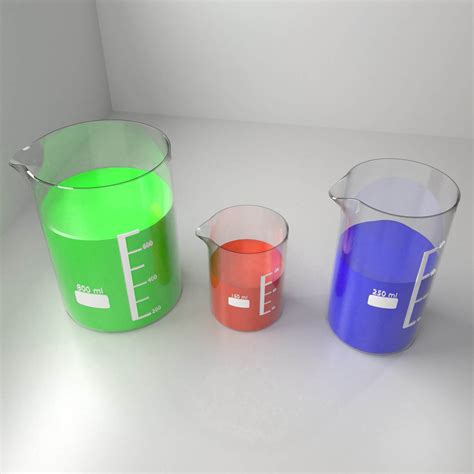 150ml 250ml And 800ml Glass Beaker With Liquid 2 3d Model By Unos