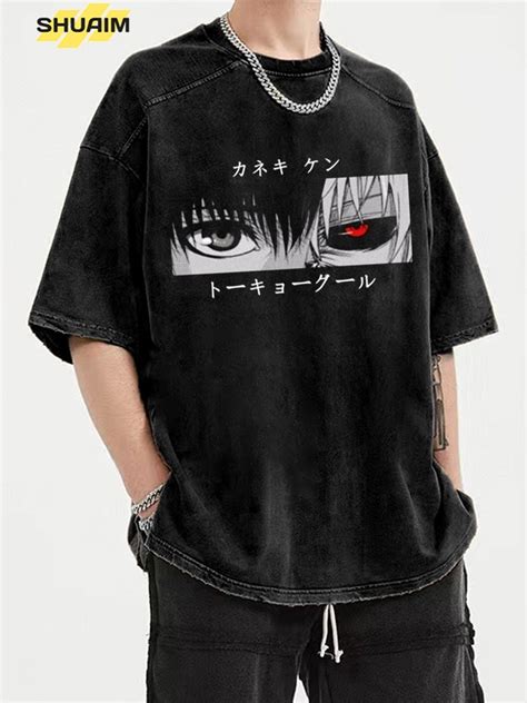 Anime japonês kaneki ken tóquio ghoul lavado t camisa masculina mangá