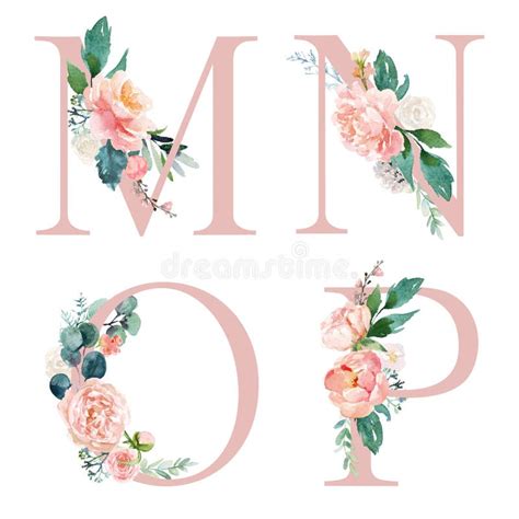 Floral Alphabet Navy Color Letter M With Flowers Bouquet Composition