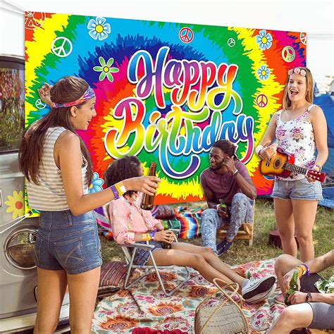 Tie Dye Birthday Banner S Theme Happy Birthday Backdrop Hippie