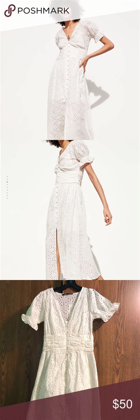 Zara Maxi Dress White Eyelet Lace Romantic Puff Xs Zara Maxi Dress