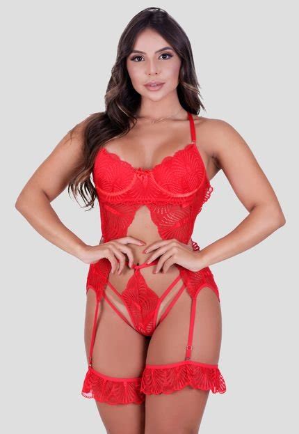 Espartilho Conjunto Lingerie Mdmix Sexy Completo Cinta Liga