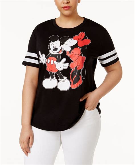 Hybrid Trendy Plus Size Mickey And Minnie Mouse Graphic T Shirt Tops