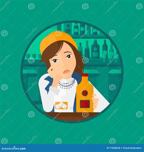 Sad Woman Drinking Alcohol Stock Vector Illustration Of Lonely