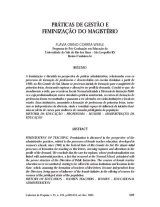 Pr Ticas De Gest O E Feminiza O Do Magist Rio Pdf