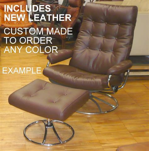 1970s Ekornes Stressless Leather Recliner Ottoman Scandinavian Mid