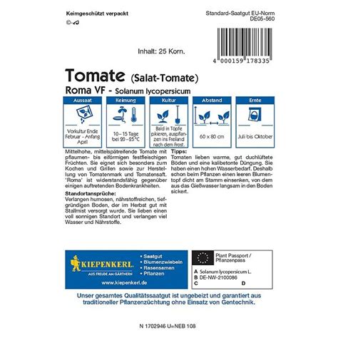 Kiepenkerl Profi Line Gem Sesamen Tomate Roma Solanum Lycopersicum