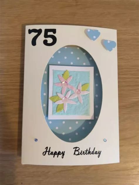 HANDMADE FEMALE 75TH Birthday Card Happy Birthday 75 Blue Flower