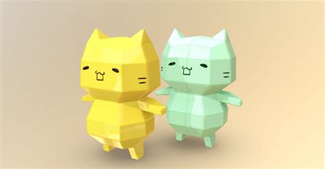 Papercraft Japanese Kawaii Mitchiri Neko Cat Paper 3d Template Etsy