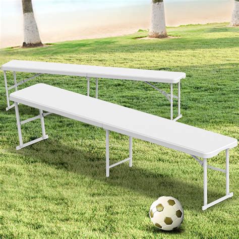 Dextrus 2 Pcs 6ft Folding Bench Set Portable For Outdoor White