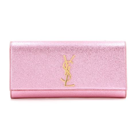 Saint Laurent Classic Monogramme Metallic Leather Clutch Pink Bag