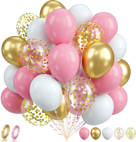 Biapian Globos De Oro Rosa 60 Globos Rosa Blanco Y Dorado Globos De