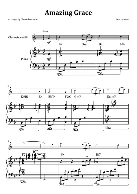 Amazing Grace Clarinet Piano With Chord Notation Arr Glauco