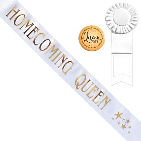 White Homecoming Queen Sash With Stars Design and Button | Anderson's