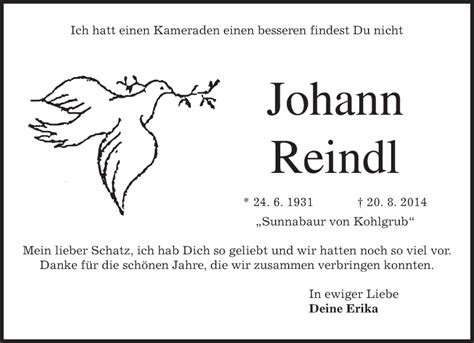 Traueranzeigen Von Johann Reindl Trauer Merkur De