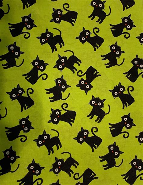 Black Cat Fabric By The 12 Yard Etsy