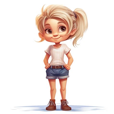 Premium Photo | Cartoon girl with ponytail hair and white shirt ...