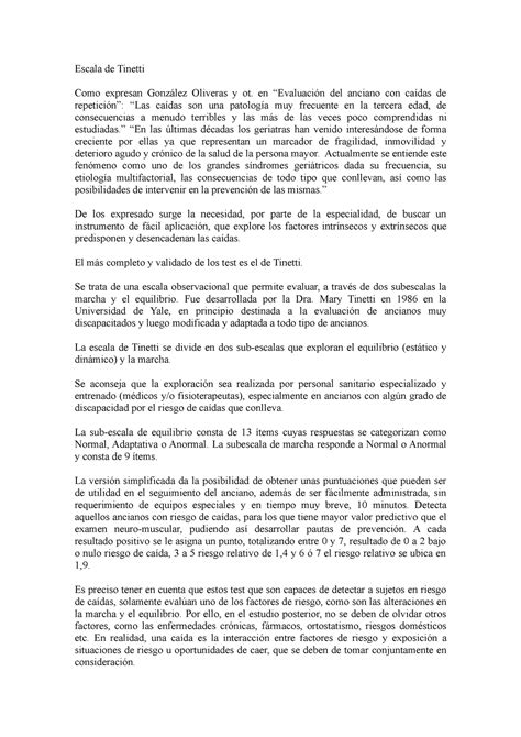 Escala de Tinetti valoración del equilibrio en personas mayores no