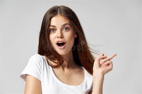 Surprised Woman With Red Lips Open Mouth Nude Shoulders Stock Image Image Of Studio Face