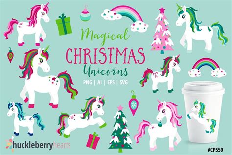 Christmas Unicorn Clipart Magical Unicorn SVG Bundle Cute Christmas