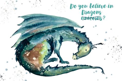 Dragon Watercolor Print and Clip Art | Etsy