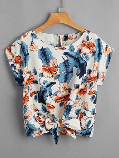 Search Floral Print Knot Hem Blouse Shein Usa