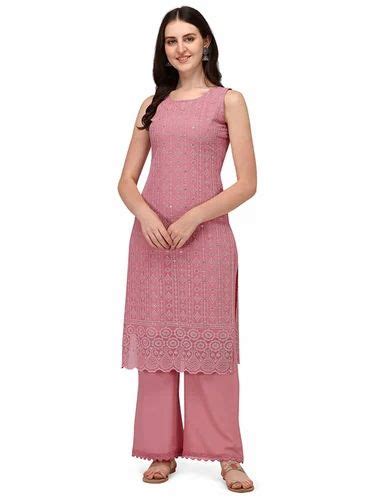 Pink Chicken Kari Marina Womens Chikankari Georgette Hand Embroidery