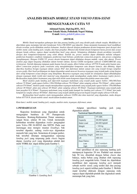 Pdf Analisis Desain Mobile Stand Volvo Fh16 Sst45 Menggunakan Catia V5