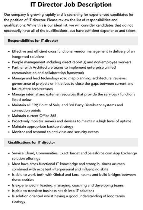 It Director Job Description Velvet Jobs