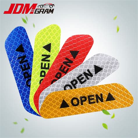 JDMGRAM 4pcs Reflective Car Door Sticker Safety Anti Collision OPEN