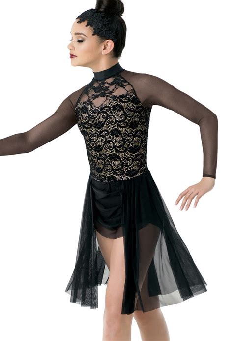 Weissman® Long Sleeve Glitter And Mesh Dress Contemporary Dance Outfits Dance Dresses