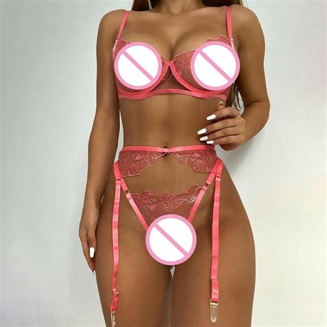 Buy Women Exquisite Mesh Lingerie Bra Garter Briefs Set Babydoll Cut