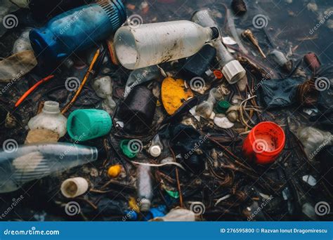 Plastic Pollution In Sea Water Environmental Disaster Royalty Free