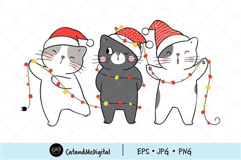 Funny Cat Christmas With Light Clipart Graphic By Catandme · Creative Fabrica