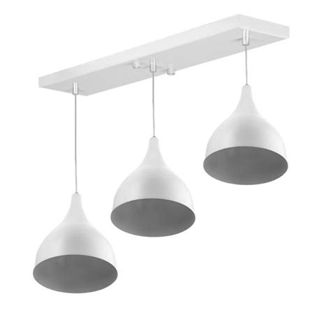 Lustre Pendente Gota Triplo Base Retangular Branco Madeiramadeira