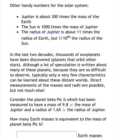 Solved Other handy numbers for the solar system:Jupiter is | Chegg.com