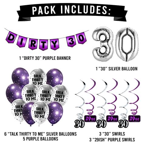 Dirty Thirty Purple Party Pack Th Birthday Banner And Etsy Uk