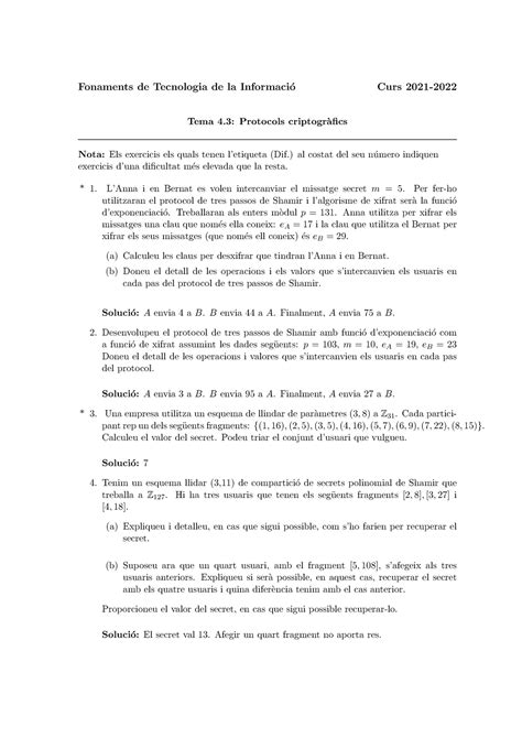 Fti Exercicis Soluci Clau P Blica Fonaments De Tecnologia De La