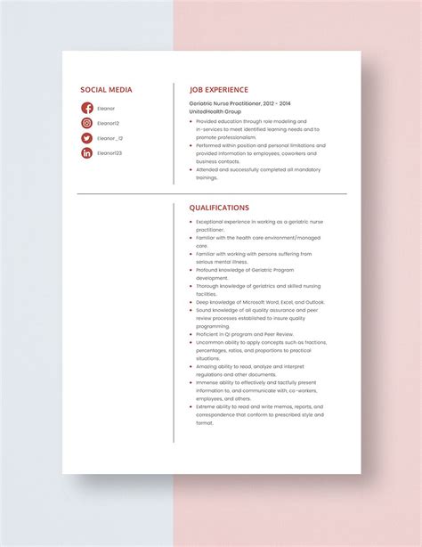 Geriatric Nurse Practitioner Resume in Pages, Word - Download | Template.net