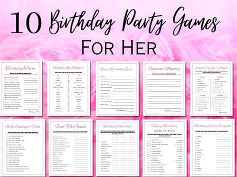 10 Birthday Party Games, Party Games for Her, Printable Birthday Games ...