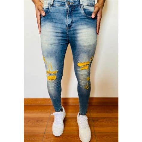 Cal A Masculina Jeans Super Skinny Lycra E Elastano Modelo Rasgado