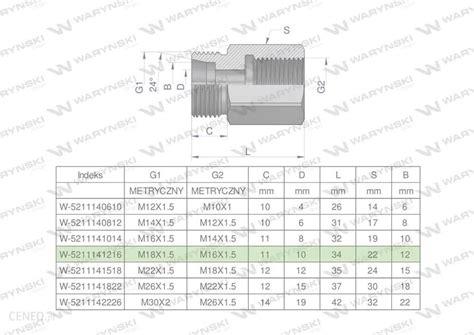 Warynski Tulejka Różnicowa Hydrauliczna Metryczna Ab M18X1 5 12L Gz X