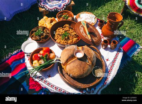 Traditional dishes of Gagauz cuisine at the Hederlez festival in in ...